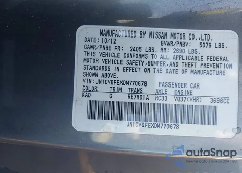 2013 Infiniti G37 from USA, damaged, VIN JN1CV6FEXDM770678